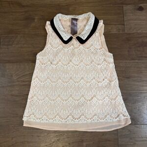 Moon‎ Collection White Lace Sleeveless Blouse Peter Pan Collar Black L